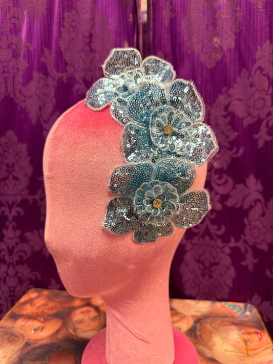 Handmade Blue Sequin Flower Headpiece