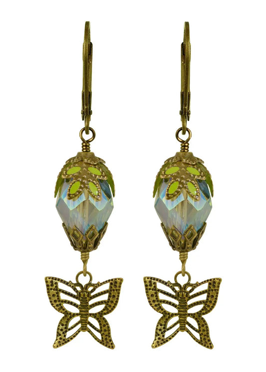 Fairyland: Butterfly Teardrop Crystal Hand Painted Earrings