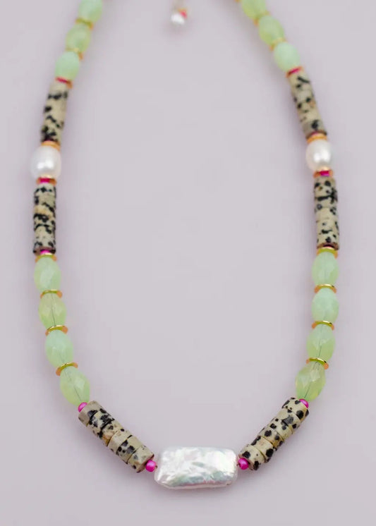 Pearl and Dalmatian Beaded Statement Necklace