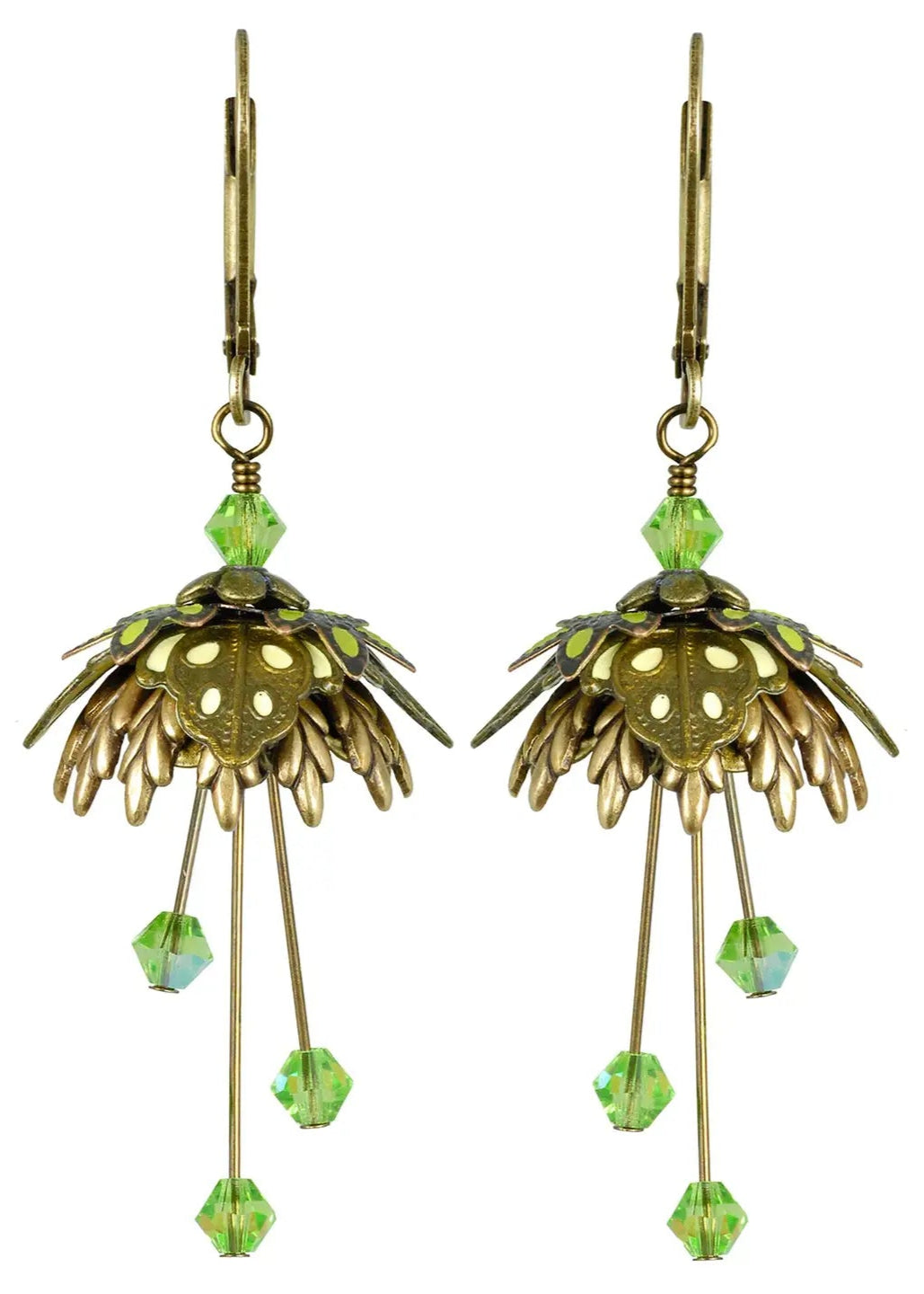 Flower Fairy: Painted Wild Filigree Leaf Earrings W Crystals