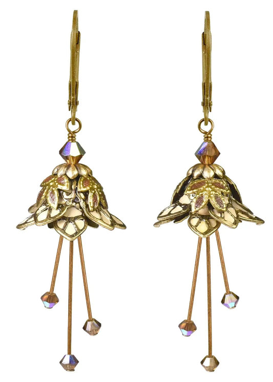 Flower Fairy: Hand Painted Fairy Leaves Earrings W Crystals