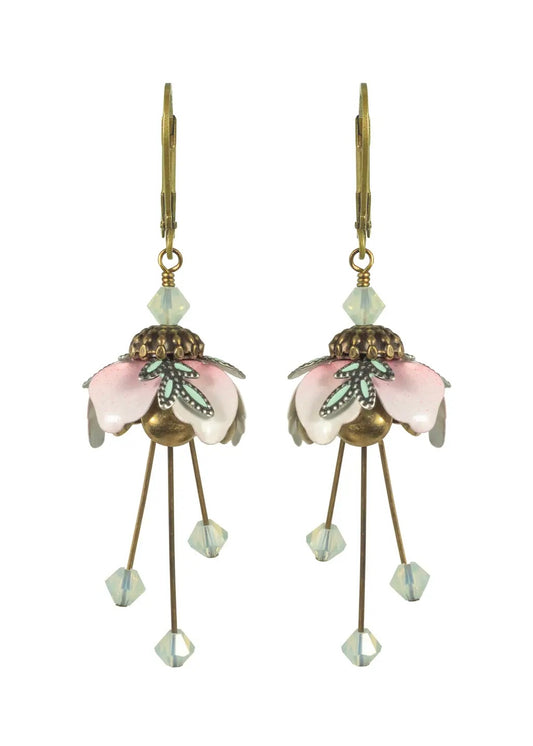 Painted Sakura Cherry Blossom Earrings Crystal