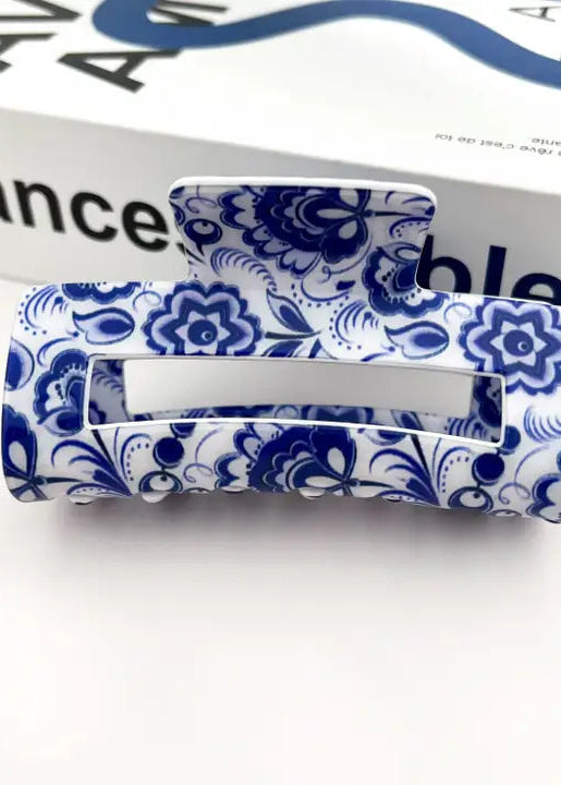 Blue and White Porcelain Pattern Hair Clip