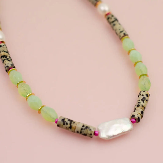 Pearl and Dalmatian Beaded Statement Necklace