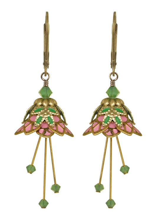 Flower Fairy: Hand Painted Fairy Leaves Earrings W Crystals