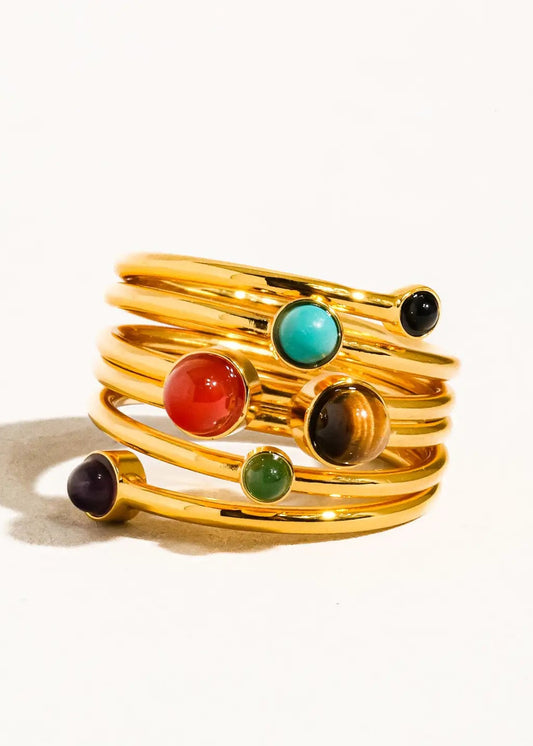 Multi Color Stone Layered Ring
