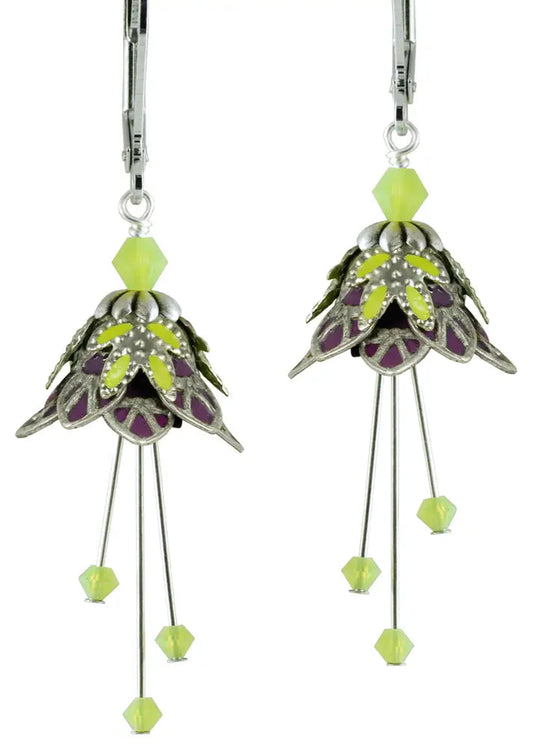 Flower Fairy: Hand Painted Fairy Leaves Earrings W Crystals