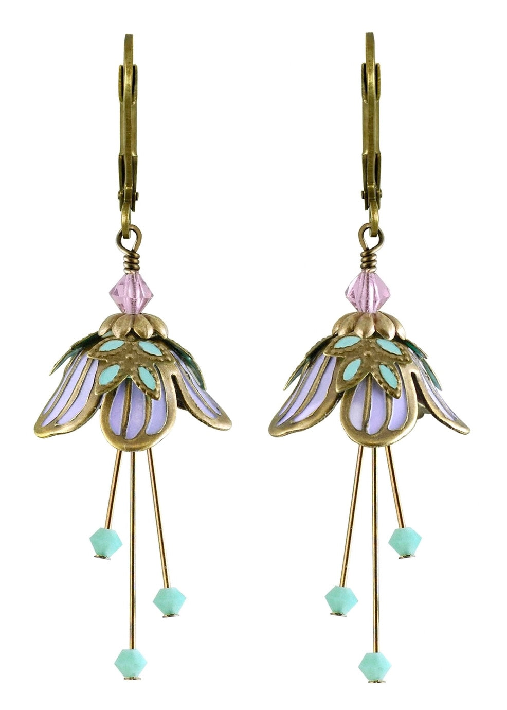 Painted Delicate Flower Earrings With Crystals