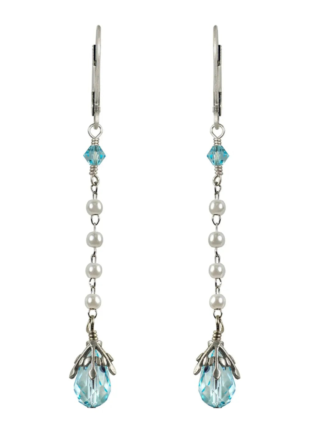 Tropical Vacation: Ocean Drops Crystal Under Pearls Earrings
