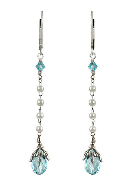 Tropical Vacation: Ocean Drops Crystal Under Pearls Earrings