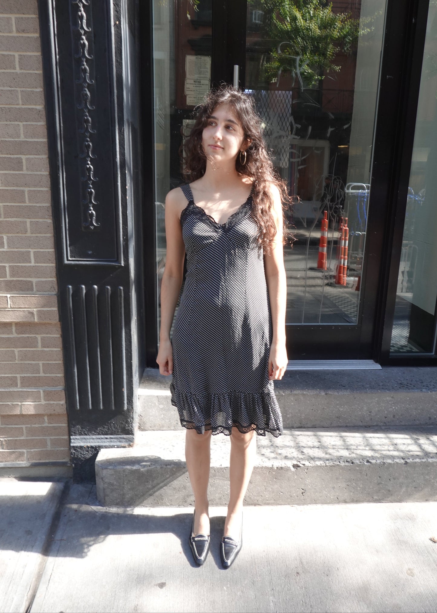 Polka Dot Lace Trim Midi Dress