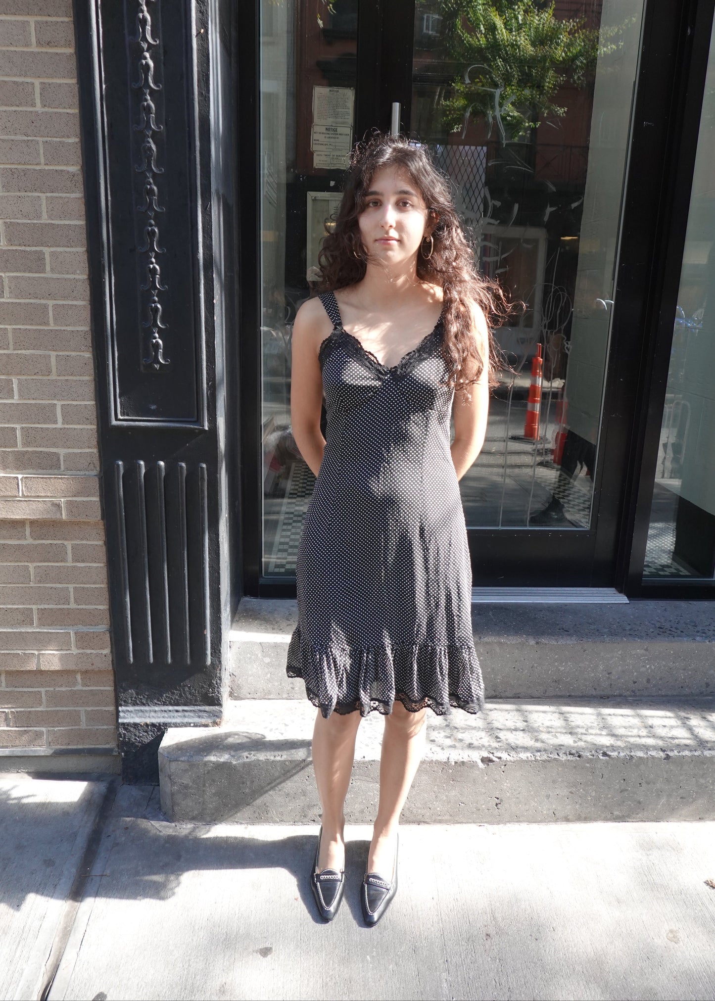 Polka Dot Lace Trim Midi Dress