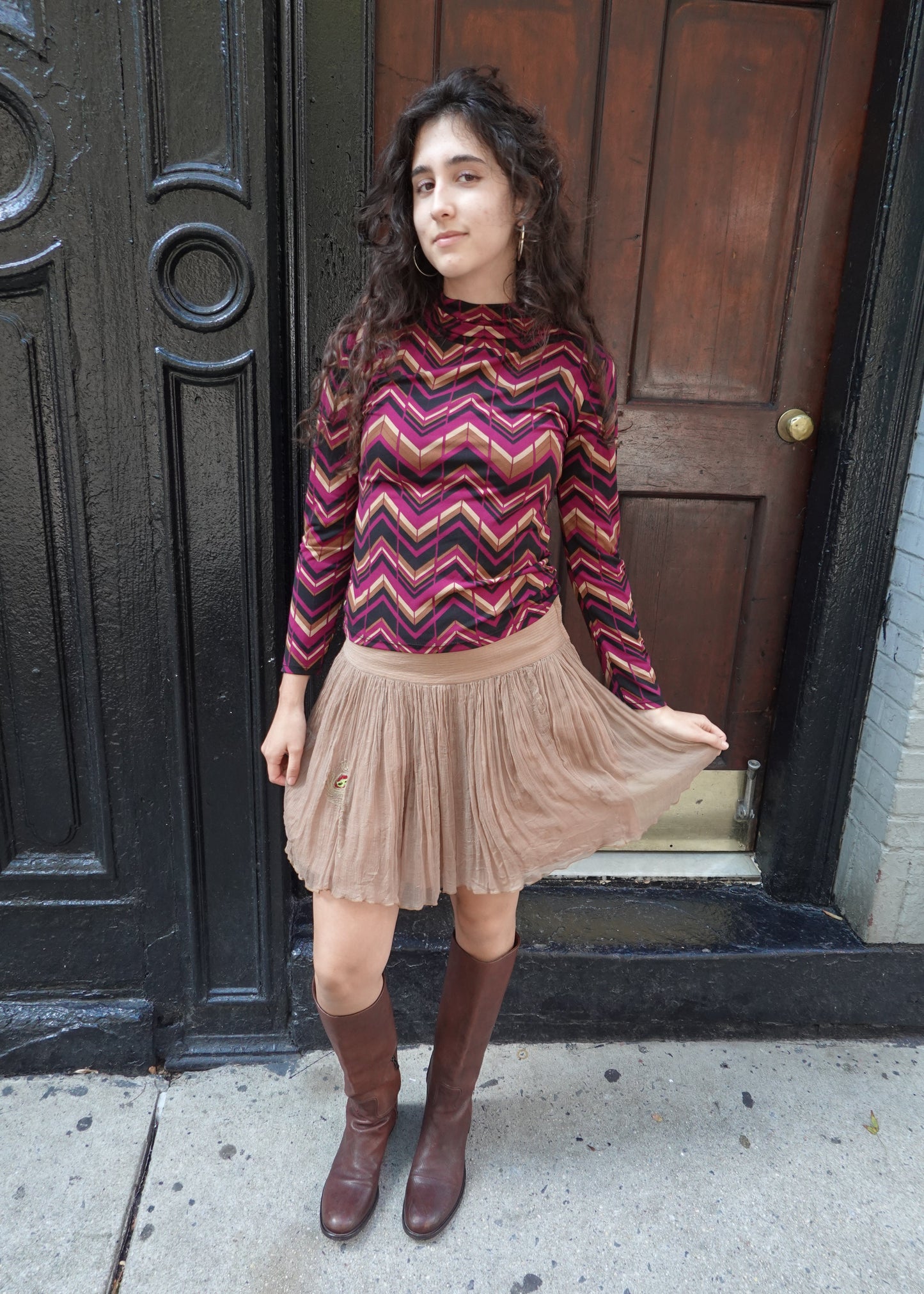 Purple Zig Zag Mock Neck Top