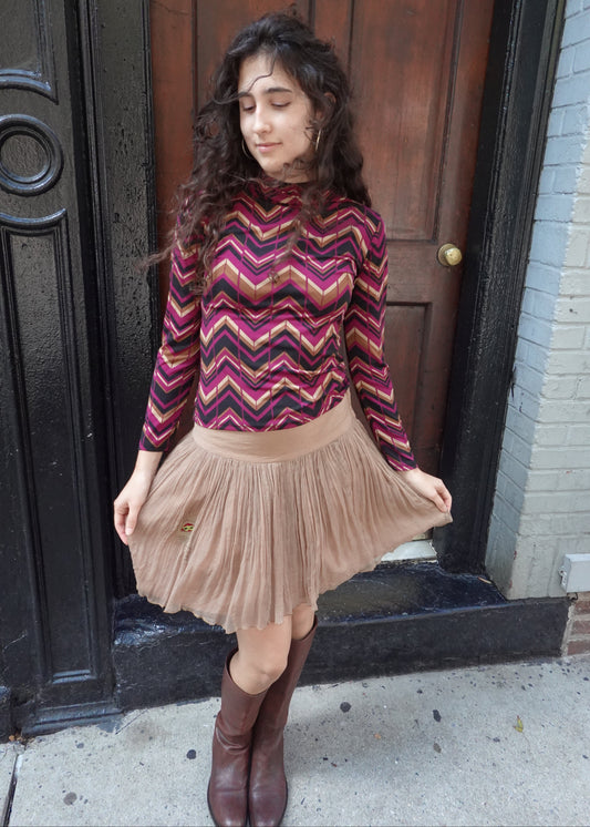 Purple Zig Zag Mock Neck Top