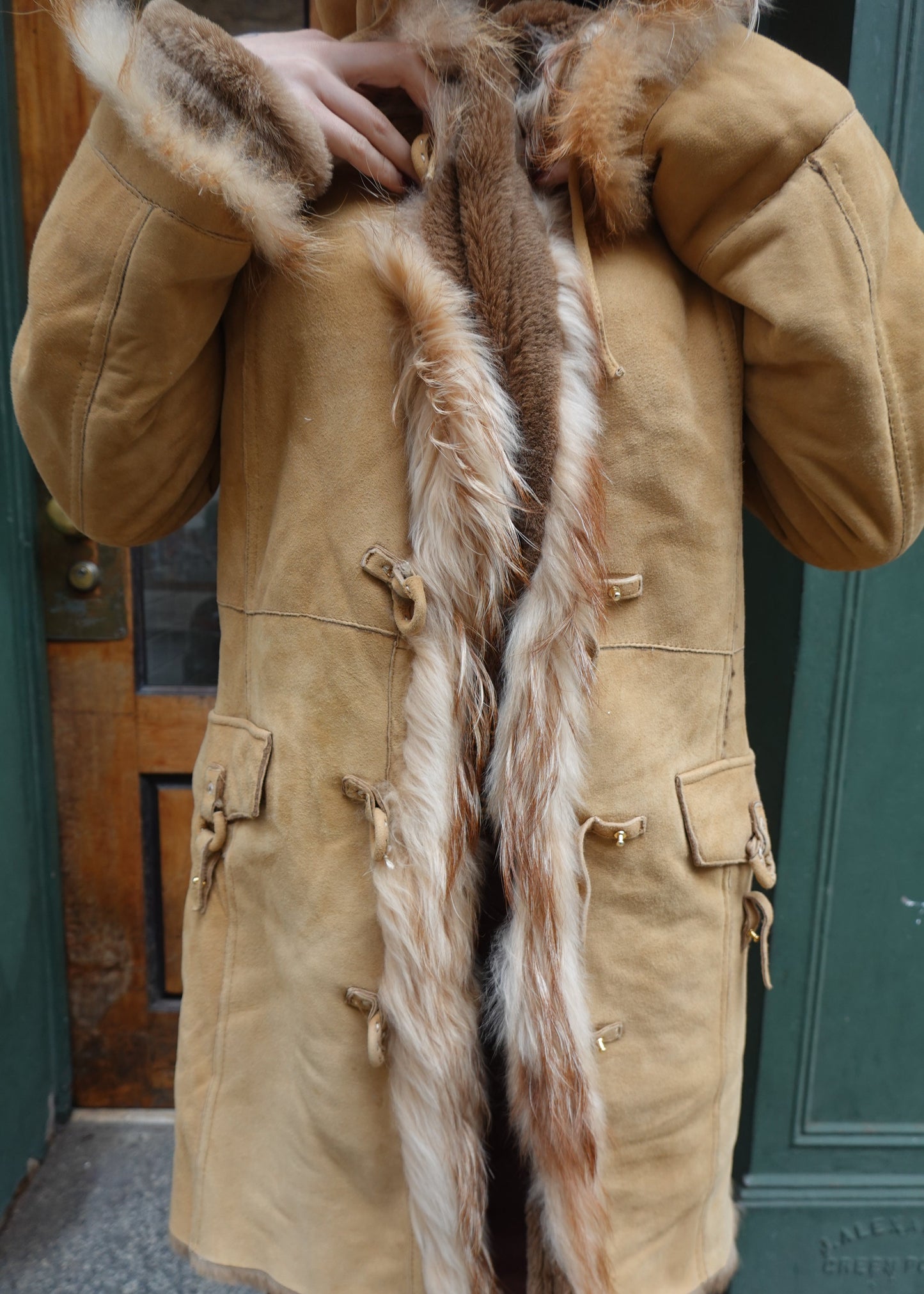 Suede Shearling Fur Trim Coat