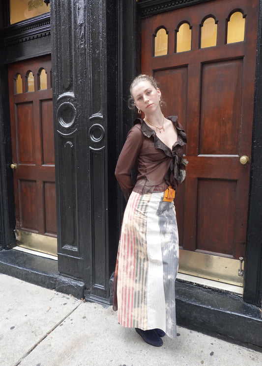 Brown Sheer Tie Front Long Sleeve