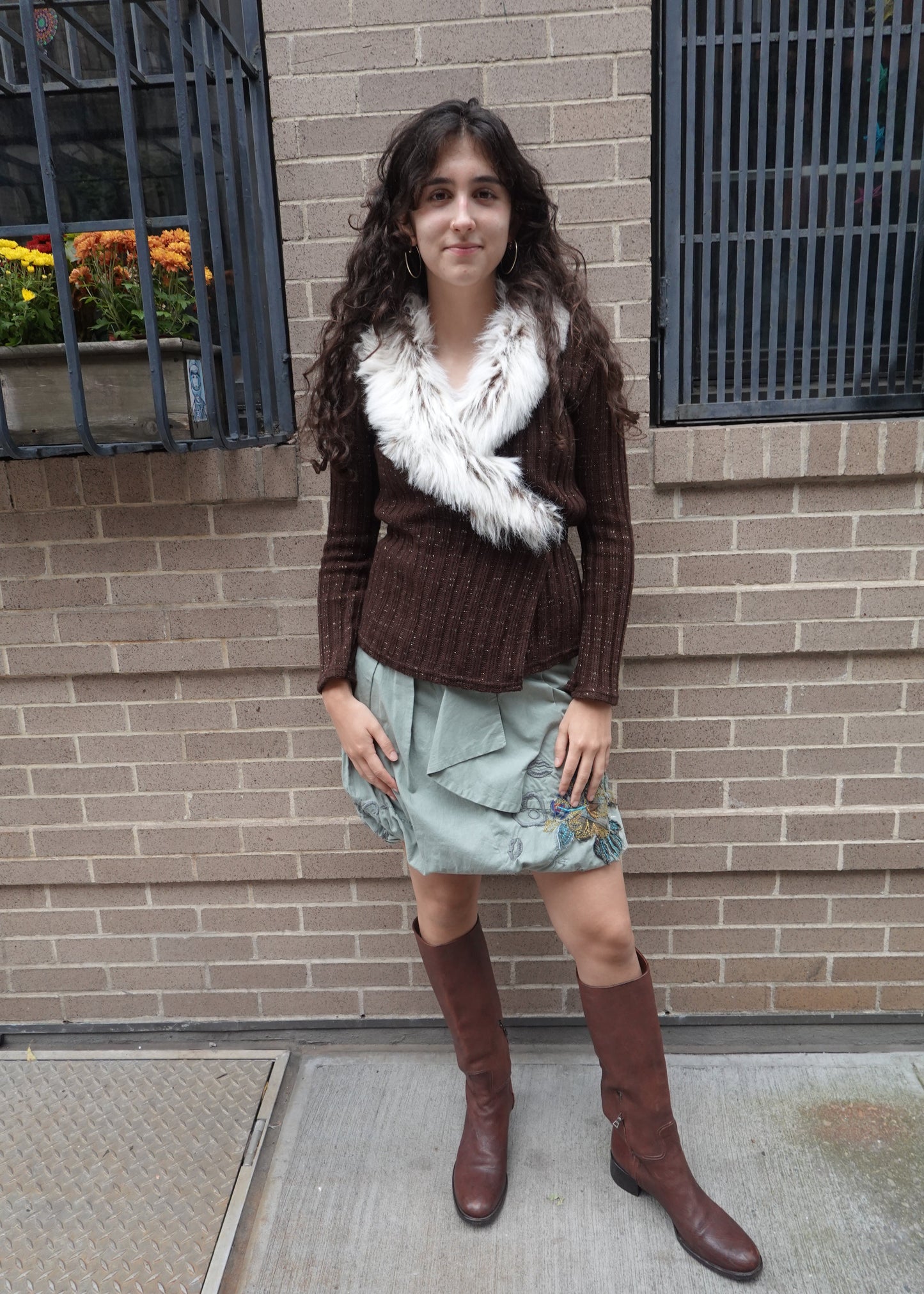 Sparkle Fur Collar Tie Front Cardigan