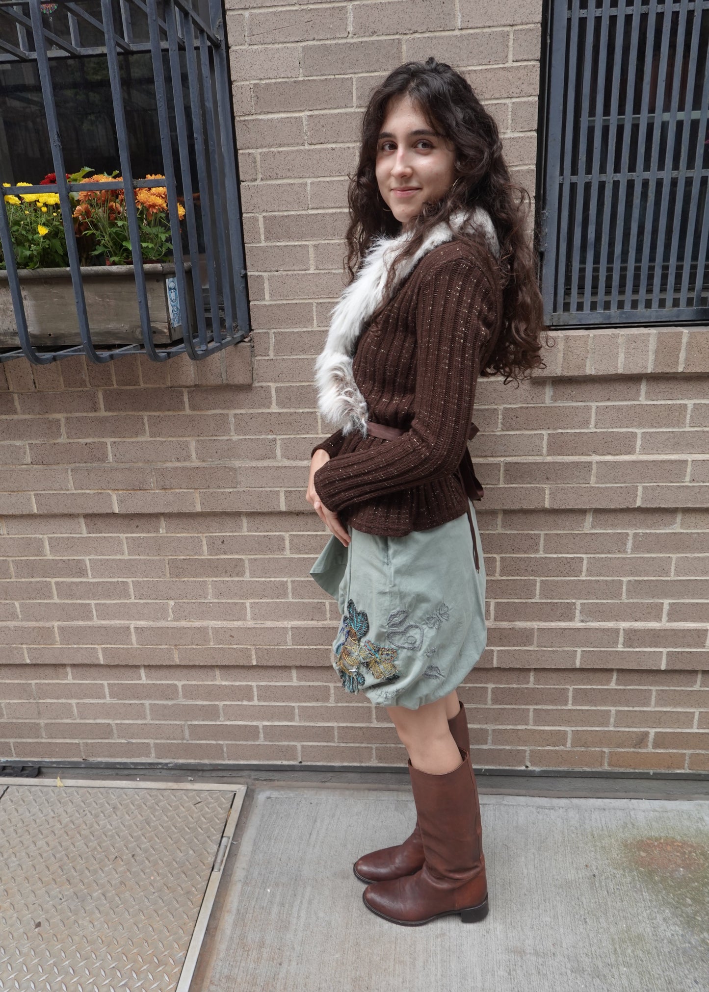 Sparkle Fur Collar Tie Front Cardigan