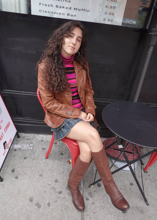 Purple Pink Striped Turtleneck Sweater