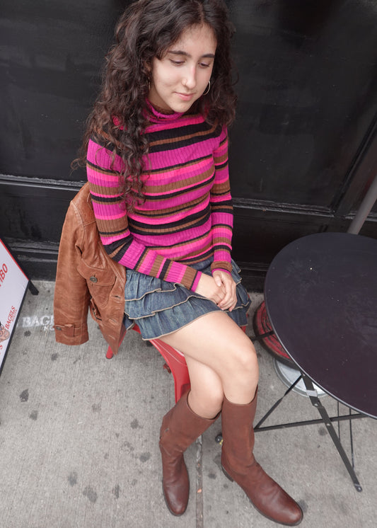 Purple Pink Striped Turtleneck Sweater
