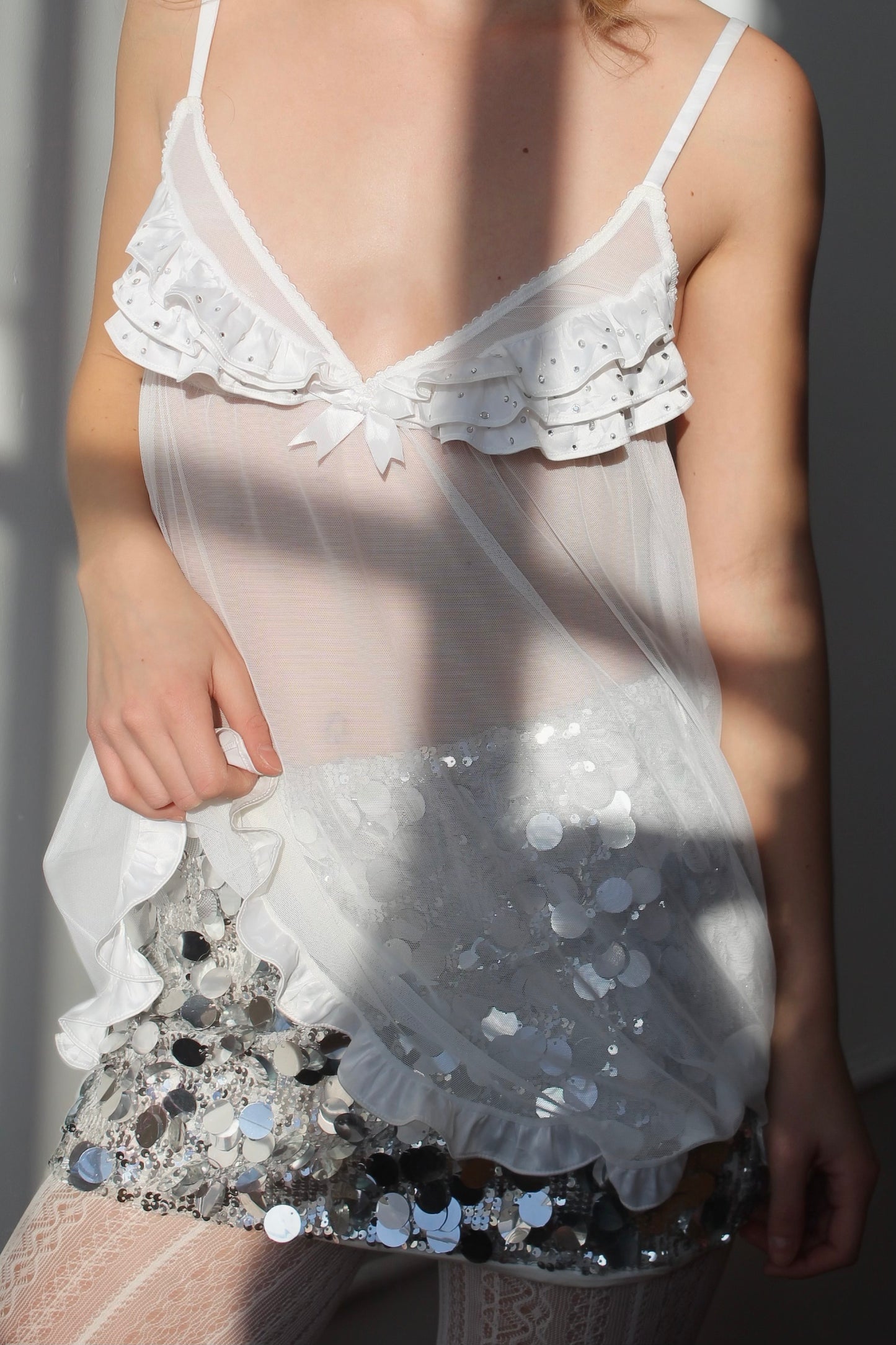 Victoria's Secret Rhinestone Ruffle White Teddy