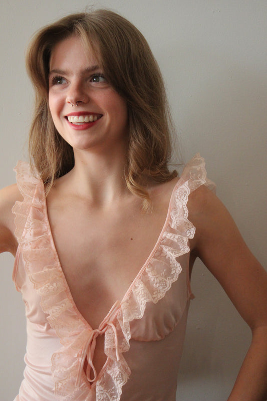 Peach Lace Trim Top