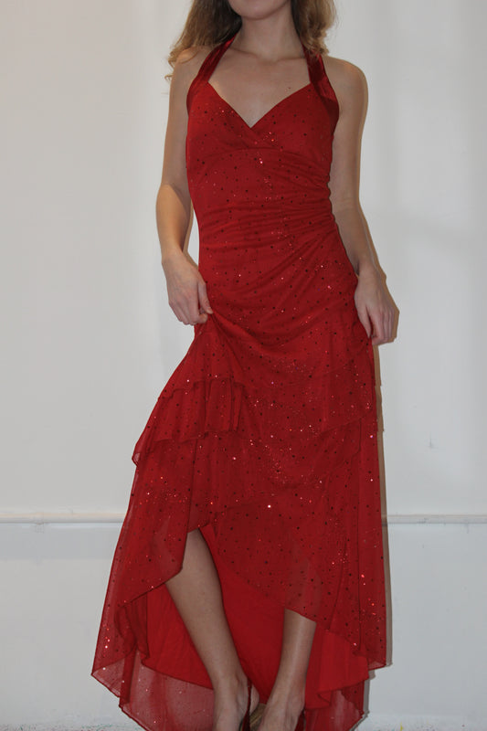Taboo Red Sparkly Y2K Halter Dress