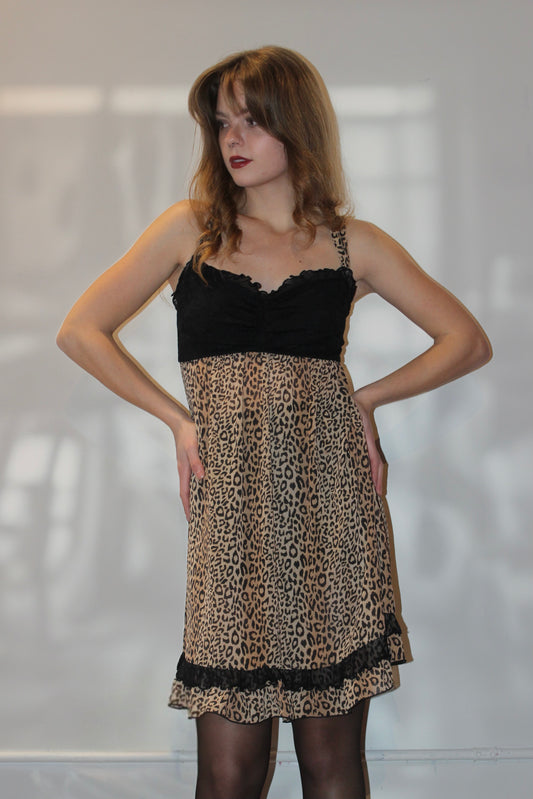 Cheetah and Black Lace Slip Dress