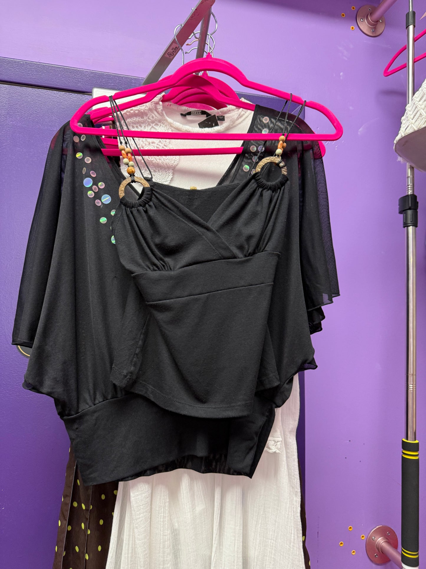Black Wood Beaded Strap Cami