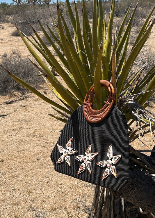 Seashell Stars Black Ratan Bag