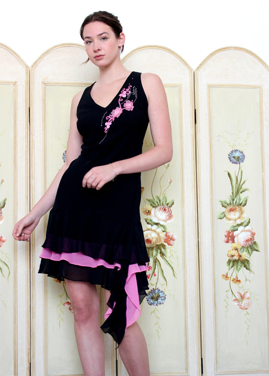 Cicci Black Dress with Floral Appliquè