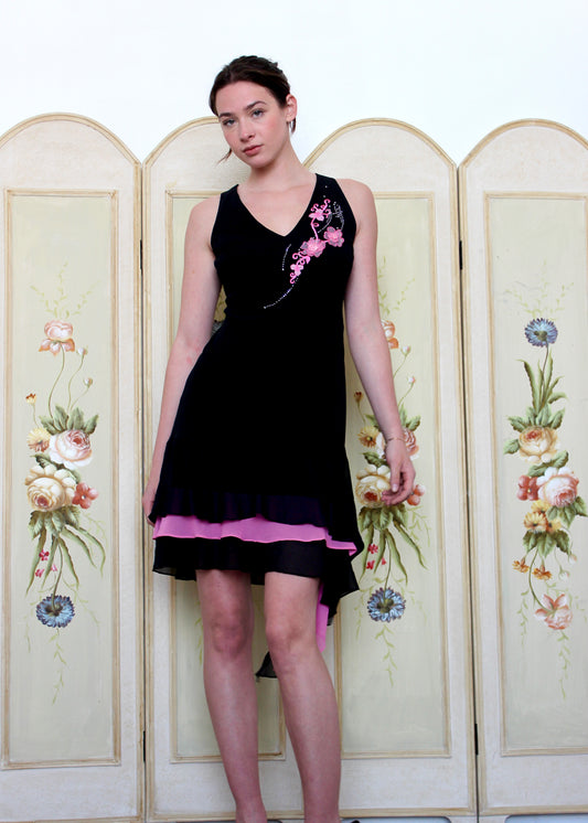 Cicci Black Dress with Floral Appliquè