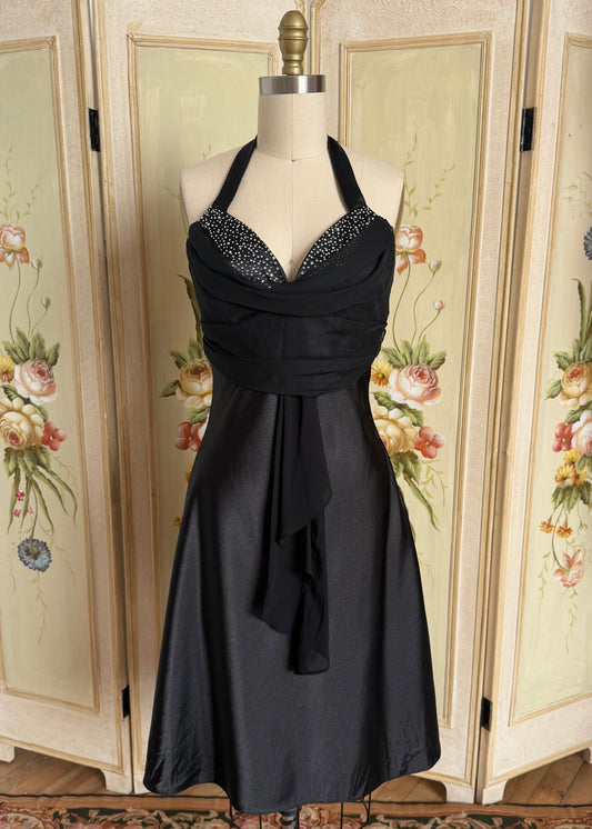 Black Sequin Halter Dress