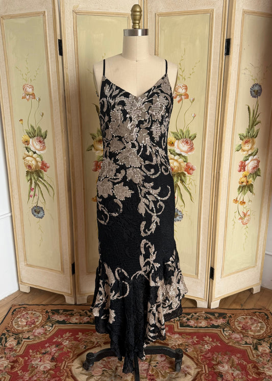 Black and Gold Sequin Maxi Dress