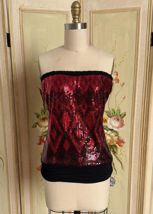 Red and Black Sequin Tube Top