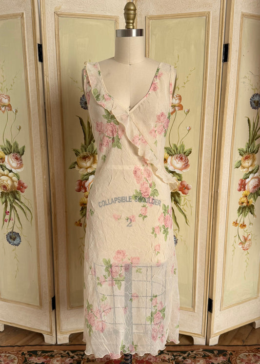 Sheer Rose V-Neck Dress