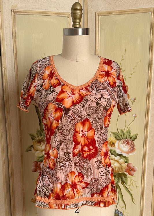 Orange Tropical Sequin Top