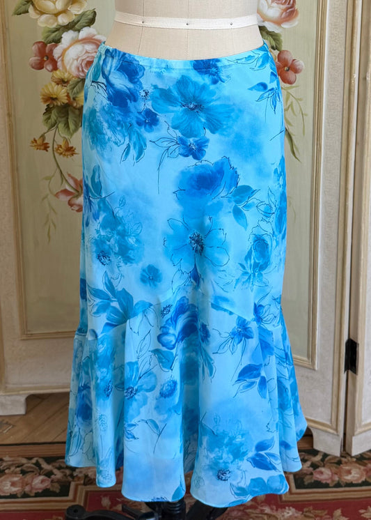 Blue Floral Midi Skirt