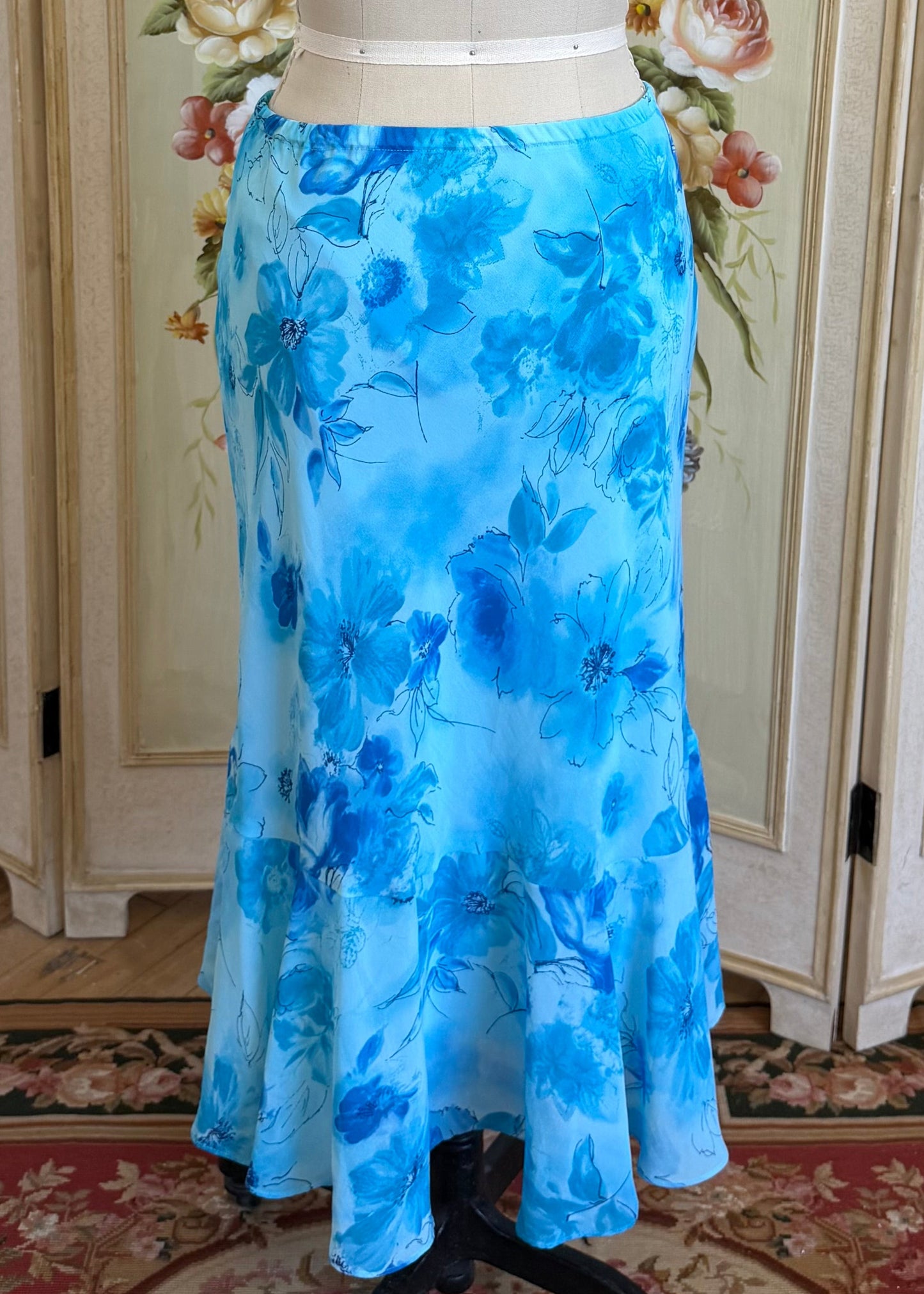 Blue Floral Midi Skirt
