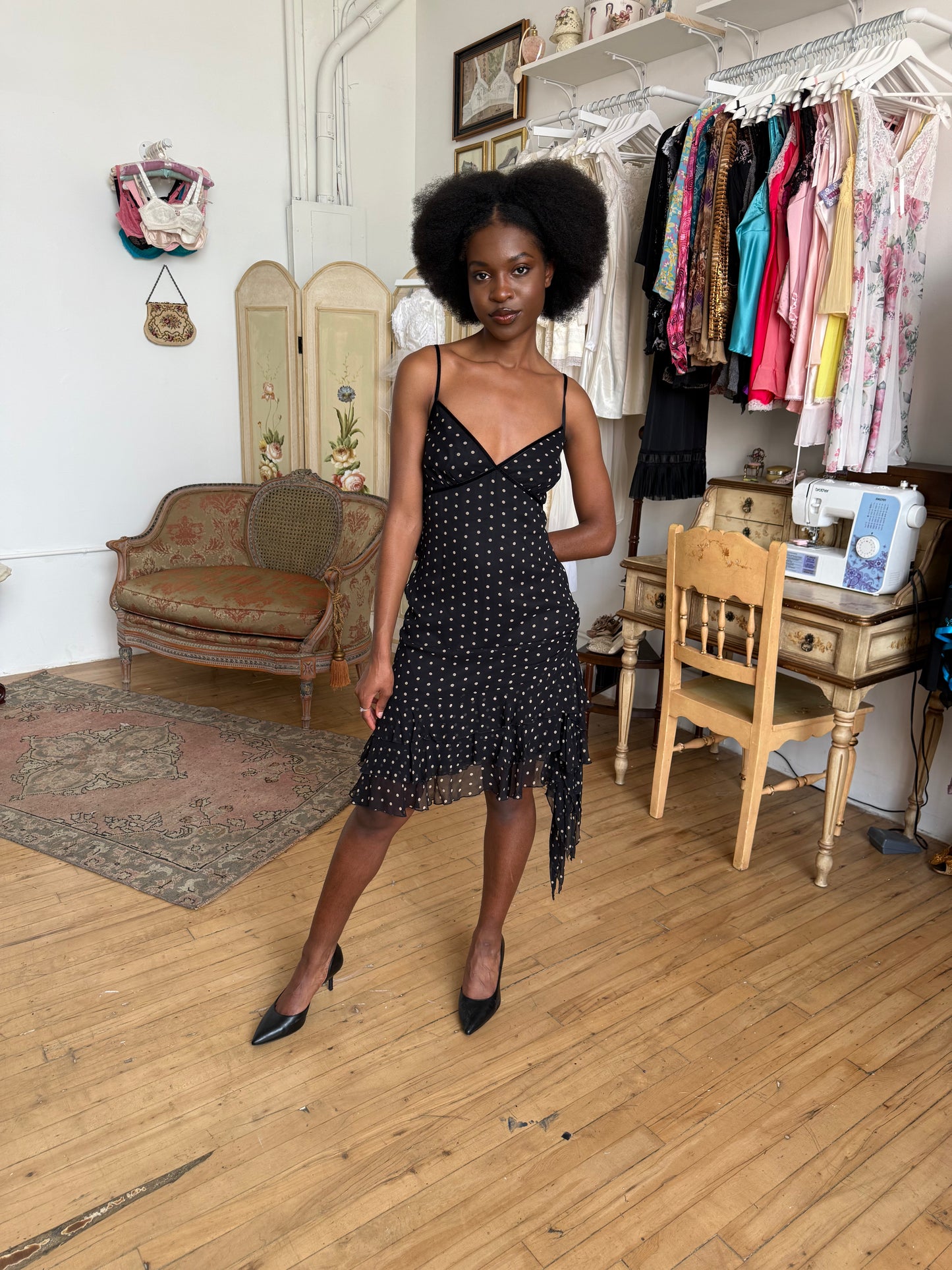 Laundry by Shelli Segal B&W Polka Dot Ruffle Dress