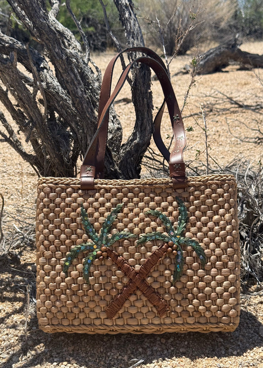 Sequin Palm Tree Basket Bag