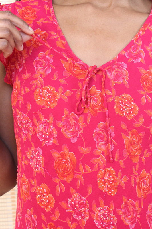 Eva Blue Beaded Floral Dress