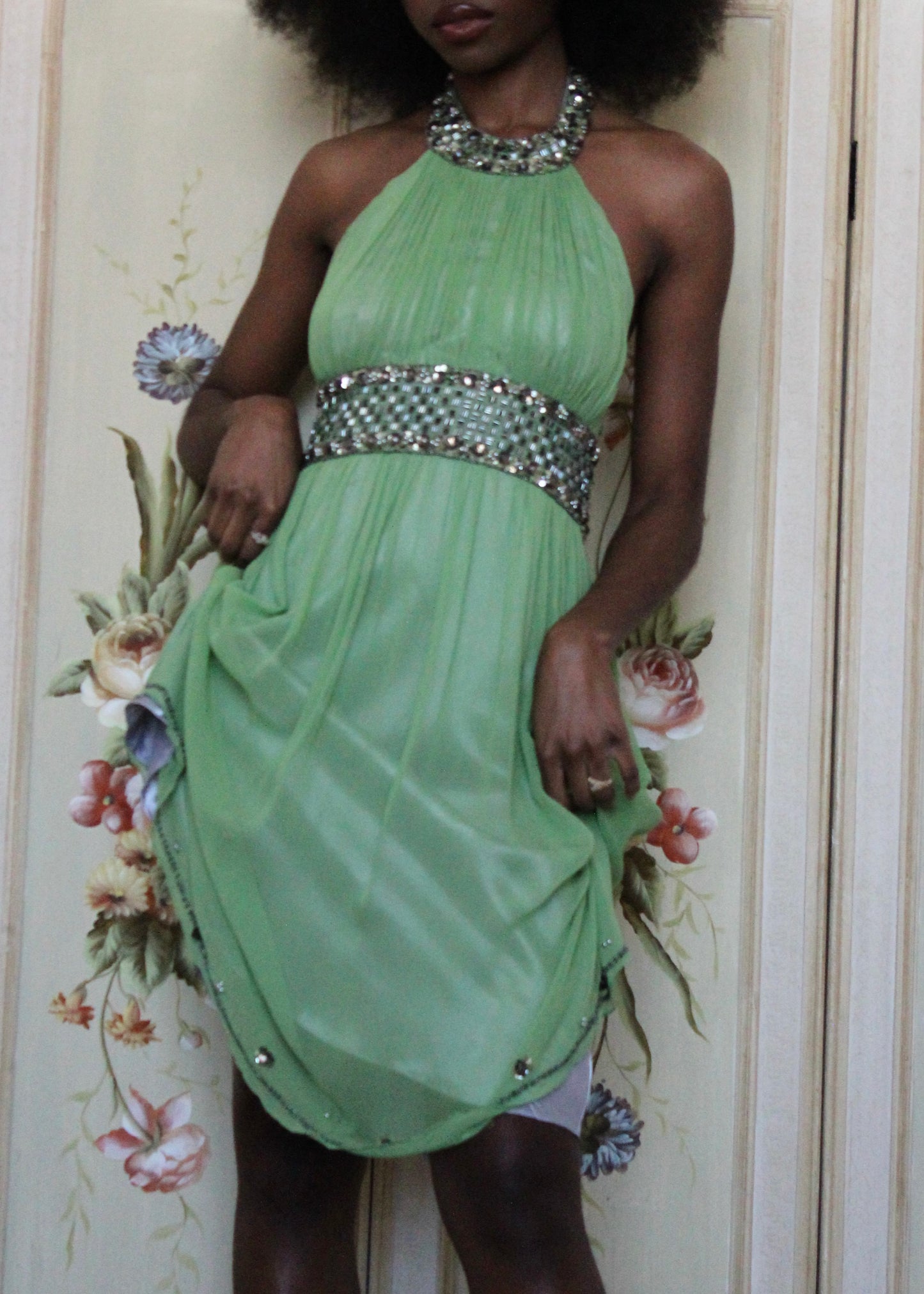 Adrianna Papell Evening Silk Beaded Halter Dress