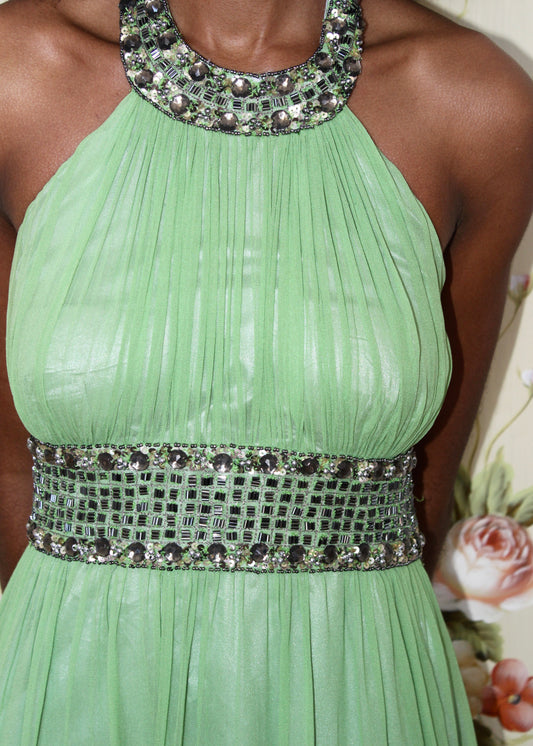 Adrianna Papell Evening Silk Beaded Halter Dress