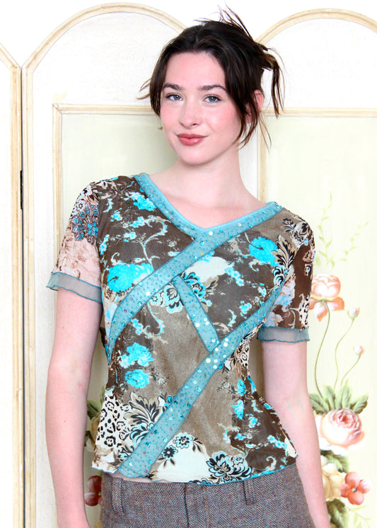 Mesh Sequin Floral Tee