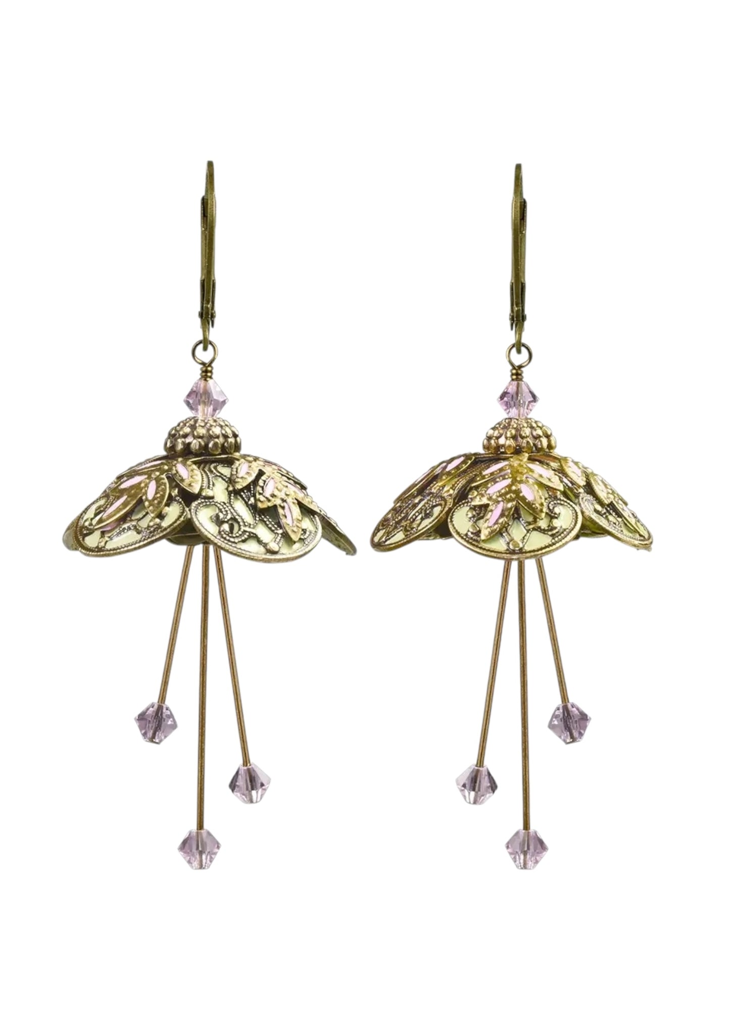 Flower Fairy: Painted Elvish Inspired Earrings W Crystals