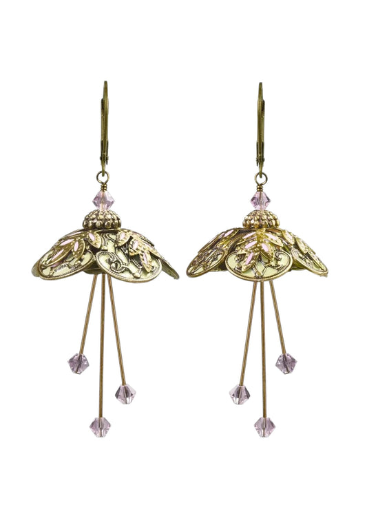 Flower Fairy: Painted Elvish Inspired Earrings W Crystals