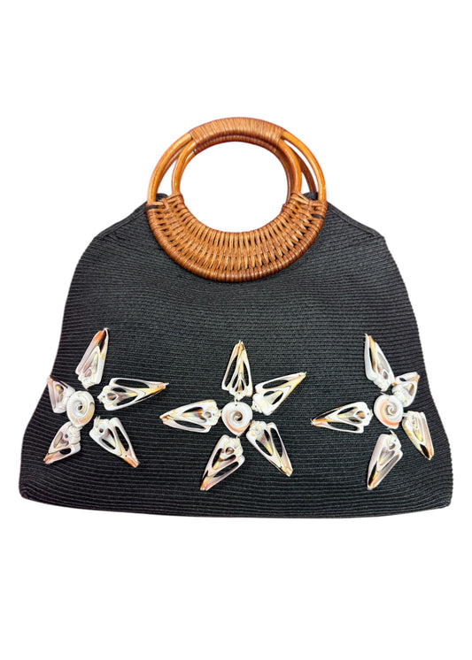 Seashell Stars Black Ratan Bag