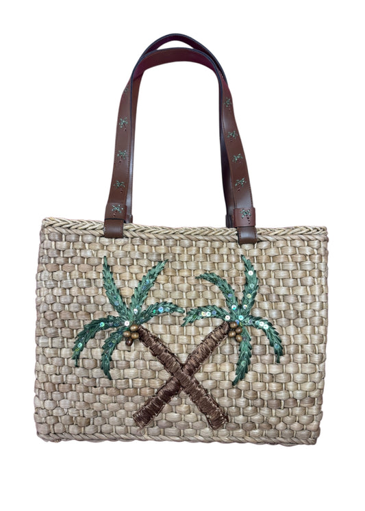 Sequin Palm Tree Basket Bag