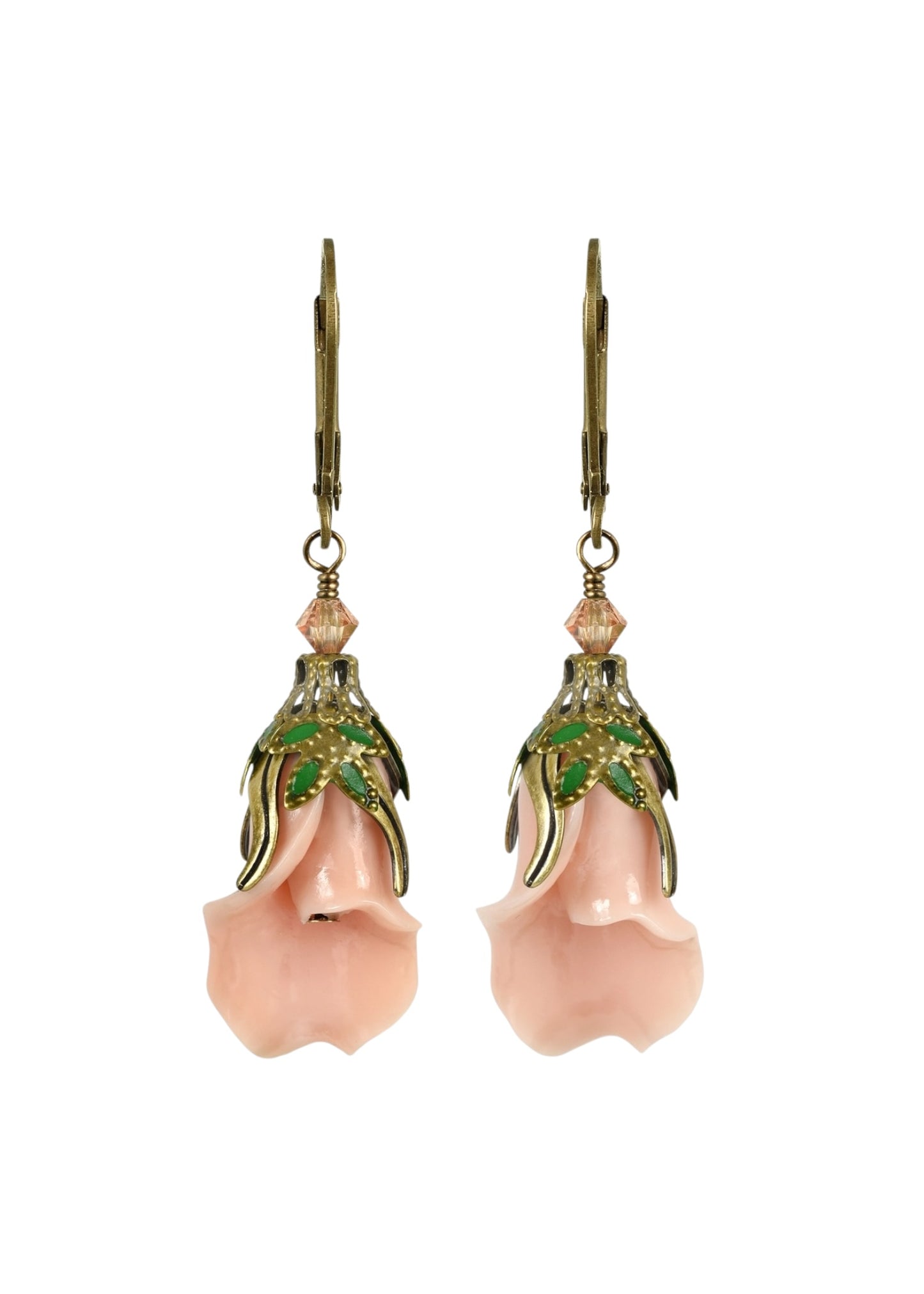 Fairyland: Peaceful Floral Earrings with Hand-Painted Leaves